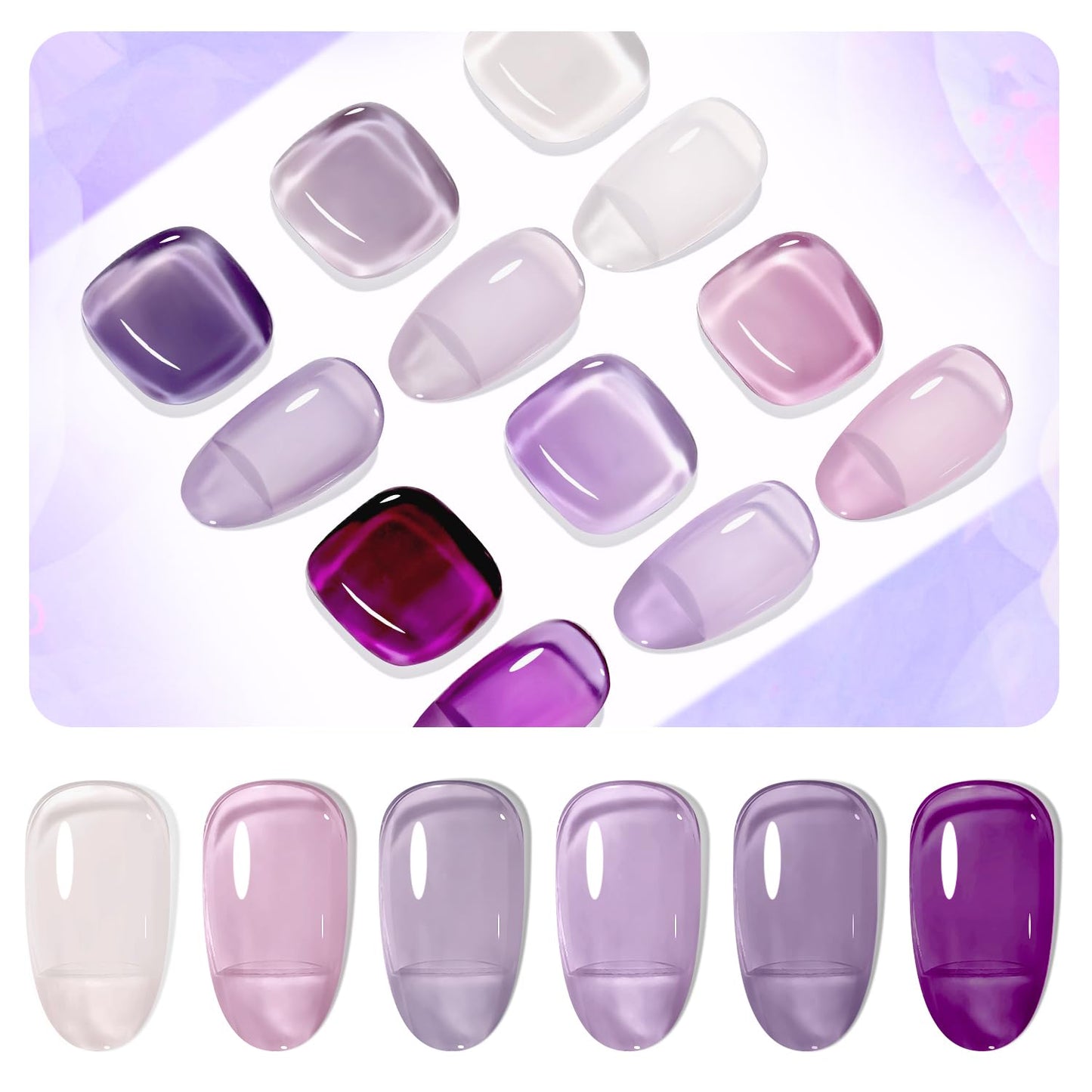 JODSONE Jelly Gel Nail Polish Set of 6 Colors Purple Set for Salon Manicures and DIY Nail Art at Home Need U V Cured Gift for Women