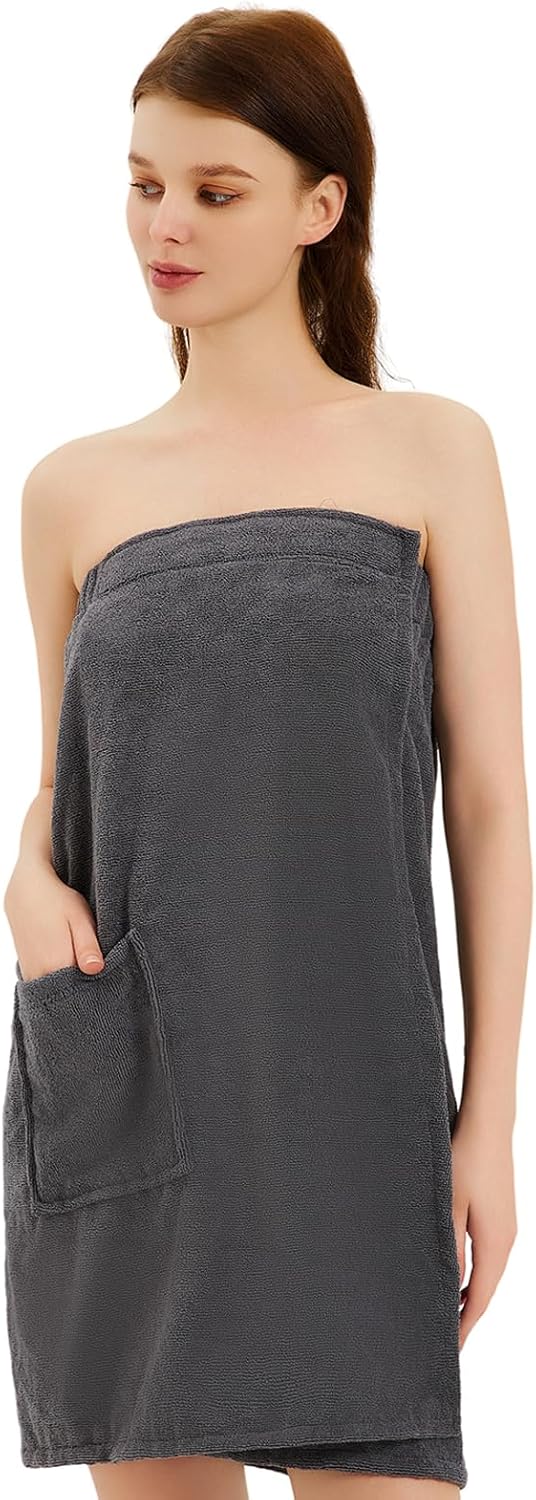 Womens Bath Body Wrap & Hair Towel Shower Spa Wrap Robe Adjustable Closure Bathrobe