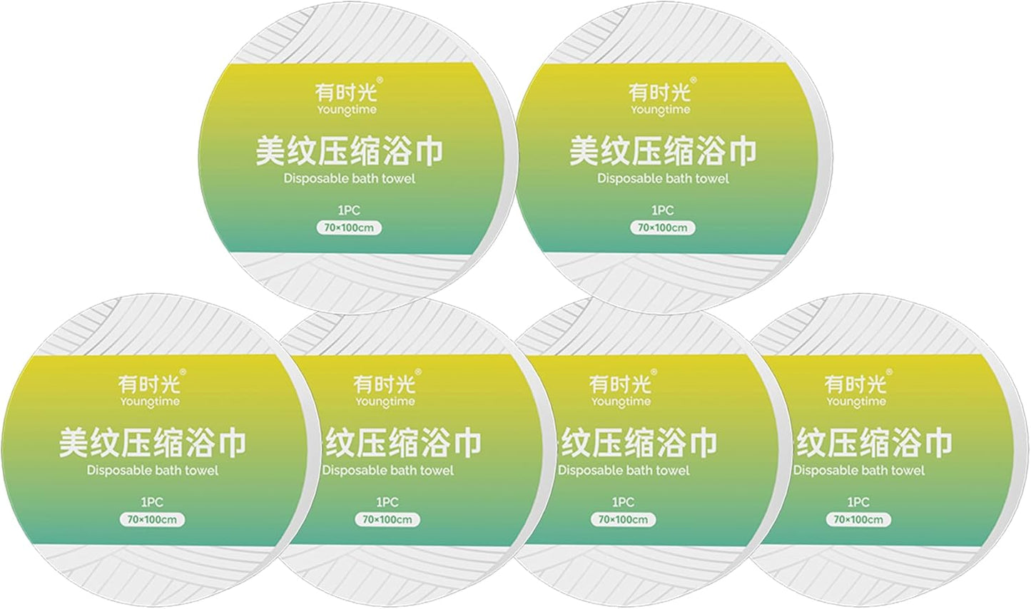 YOUNGTIME Premium Disposable Compressed Bath Towel for Travel,27.5 * 39.4 Large Bath Towel Travel Towel Reusable for Hotel,Disposable Cotton Bath Towels,6 Pack