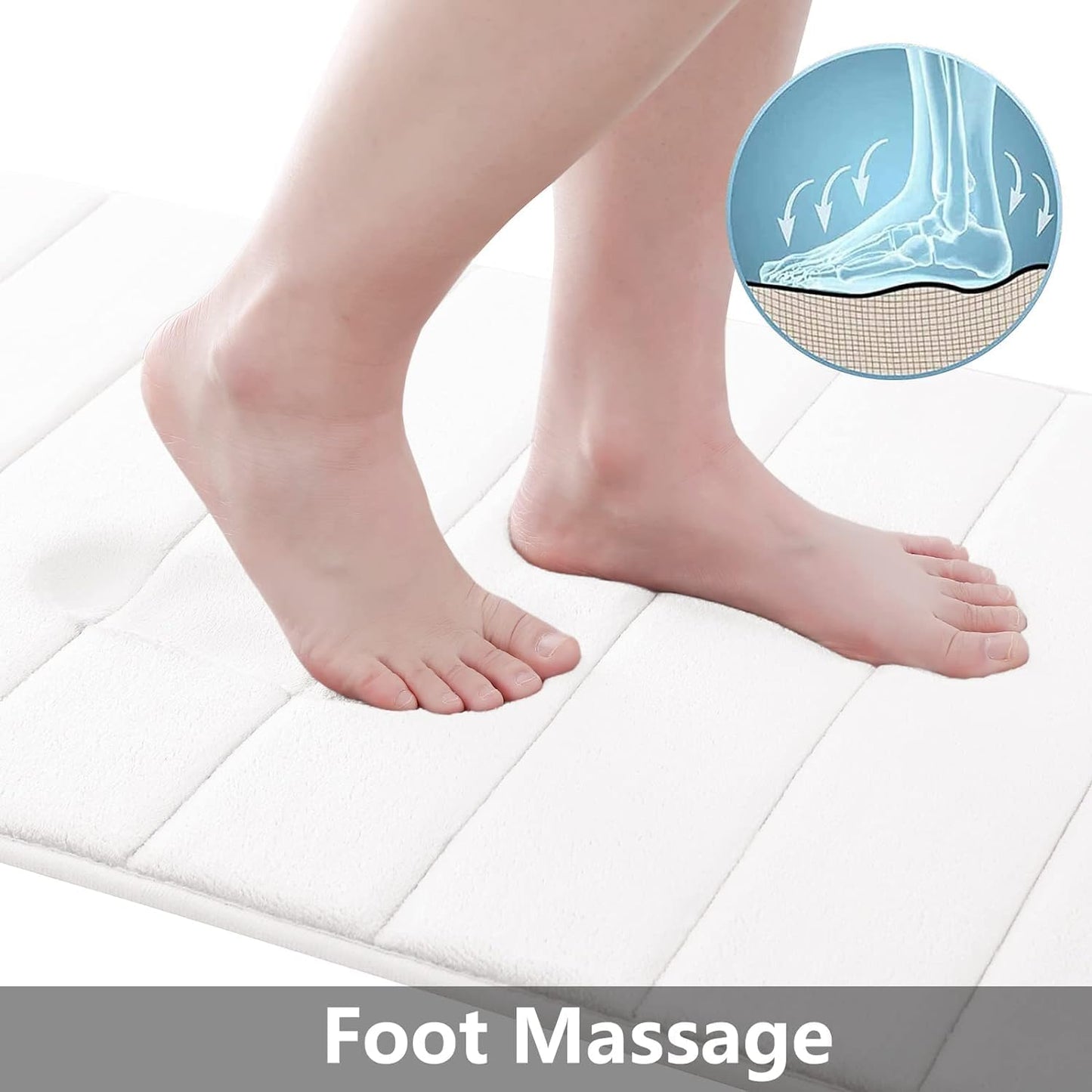 Buganda Memory Foam Bath Mat, 47" x 17", Ultra Soft and Non-Slip Bathroom Rugs, Water Absorbent and Machine Washable Bath Rug Runner for Bathroom, Shower, and Tub, White