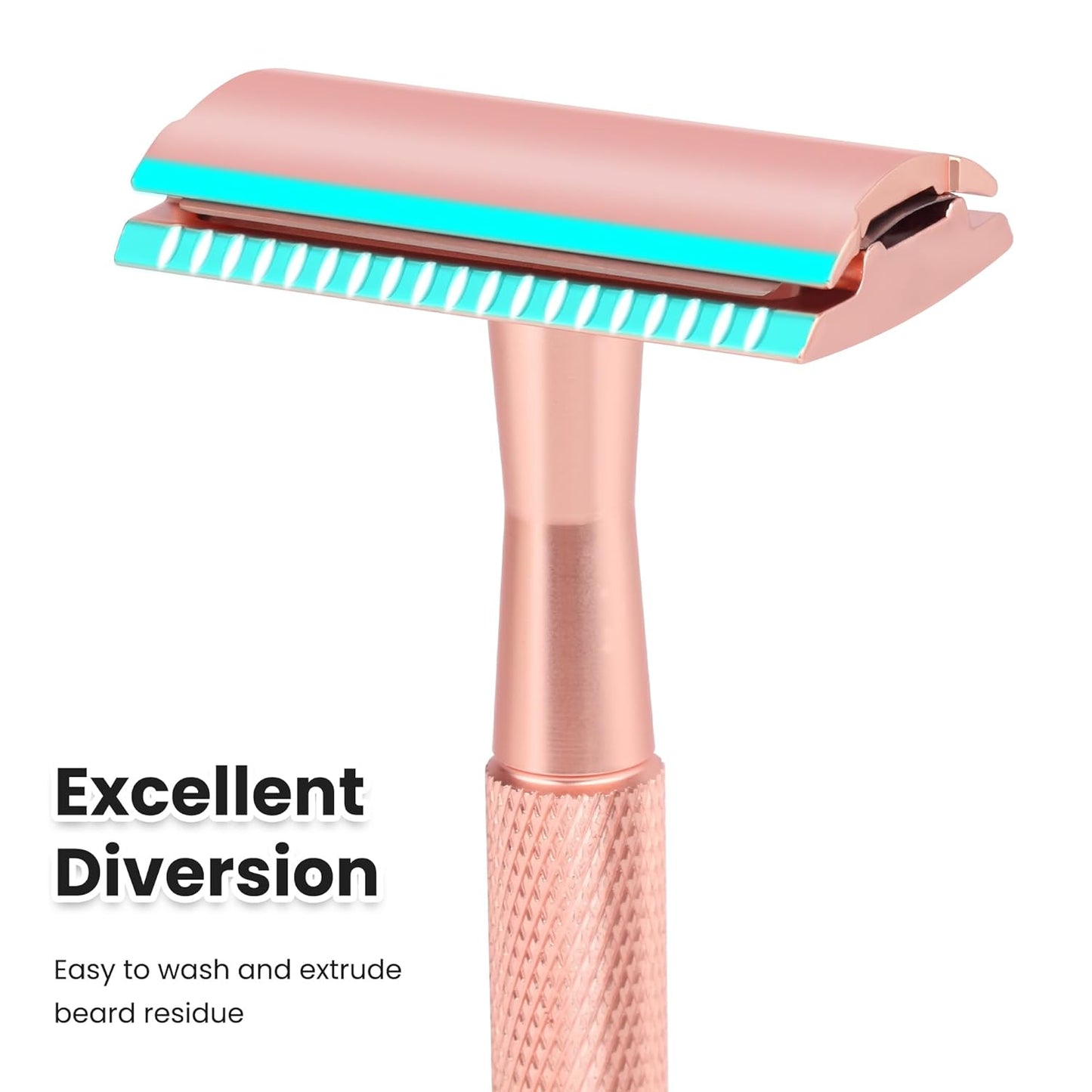 Double Edge Safety Razor For Woman With Stand and 10 Premium Stainless Steel Reusable Safety Razor, Razors For Shaving, Rose Gold