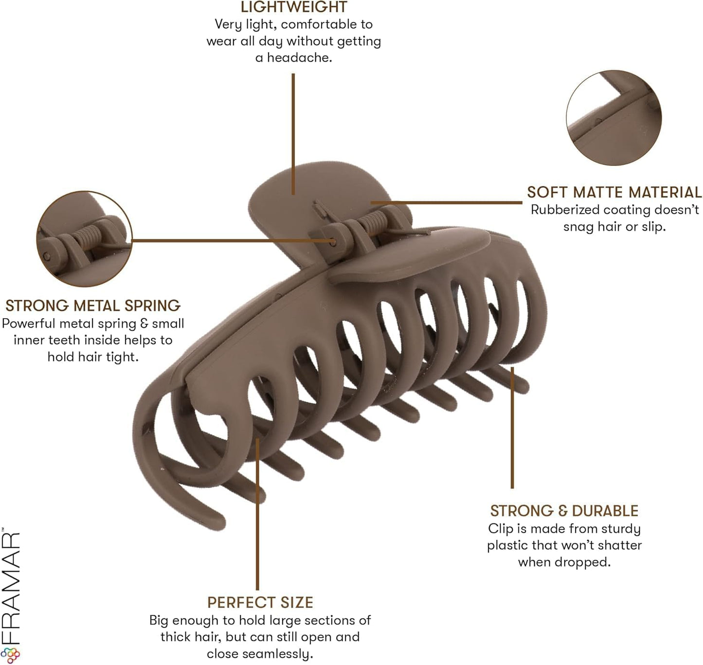 FRAMAR Extra Large Claw Clips For Thick Hair – Hair Claws Pack, Large Hair Clips For Thick Hair, Claw Clip Pack, Hairclips, Hairclips. For Women, Ganchos Para El Cabello – Non Slip Matte Finish