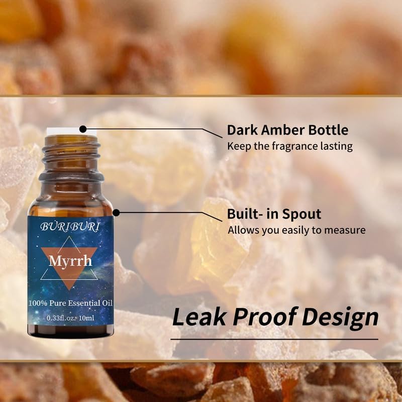 BURIBURI Frankincense Oil and Myrrh Essential Oils Gift Set, 100% Pure, Natural, Organic Aromatherapy Frankincense Fragrance Oils for Diffuser, Massage - 2 x 10ML