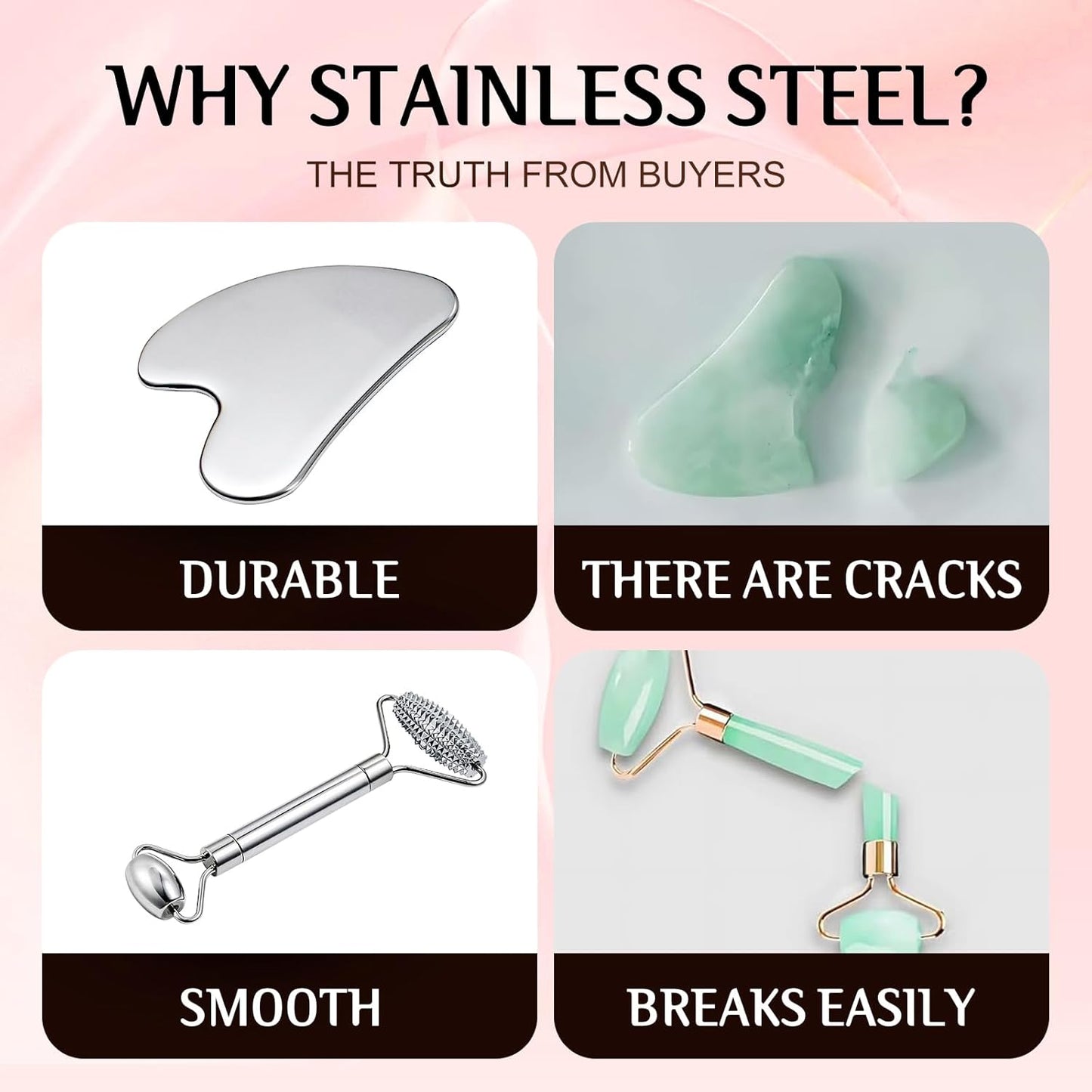 Gua Sha & Face Roller, Stainless Steel Gua Sha Facial Tools for Face, Eyes,Chin & Jawline Sculpting,Body Gua Sha Tools with Pouch