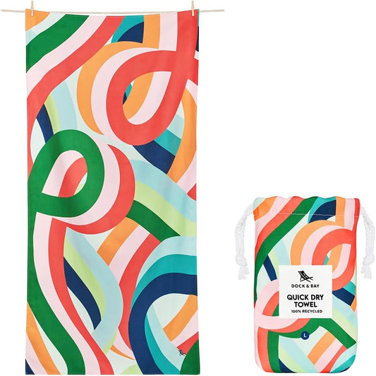 Dock & Bay Beach Towel - Quick Dry, Sand Free - Compact, Lightweight - 100% Recycled - Includes Bag - Fruit Loops - Large (160x90cm, 63x35)