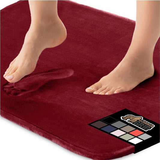 GORILLA GRIP Memory Foam Bath Mat, Soft Absorbent Velvet Bathroom Mats, Durable Dots on Underside, Machine Washable Bathmat, Carpet Rug Room Decor for Shower Tub Floor RV, 30x20 Rugs, Burgundy