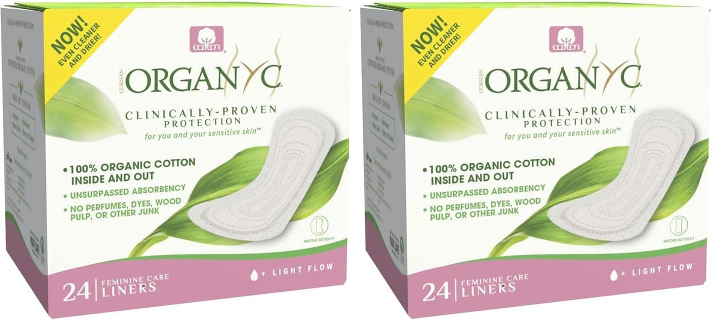 Organyc 100% Certified Organic Cotton Folded Panty Liner, Ultra Thin, Light Flow, 24 Count (Pack of 2)