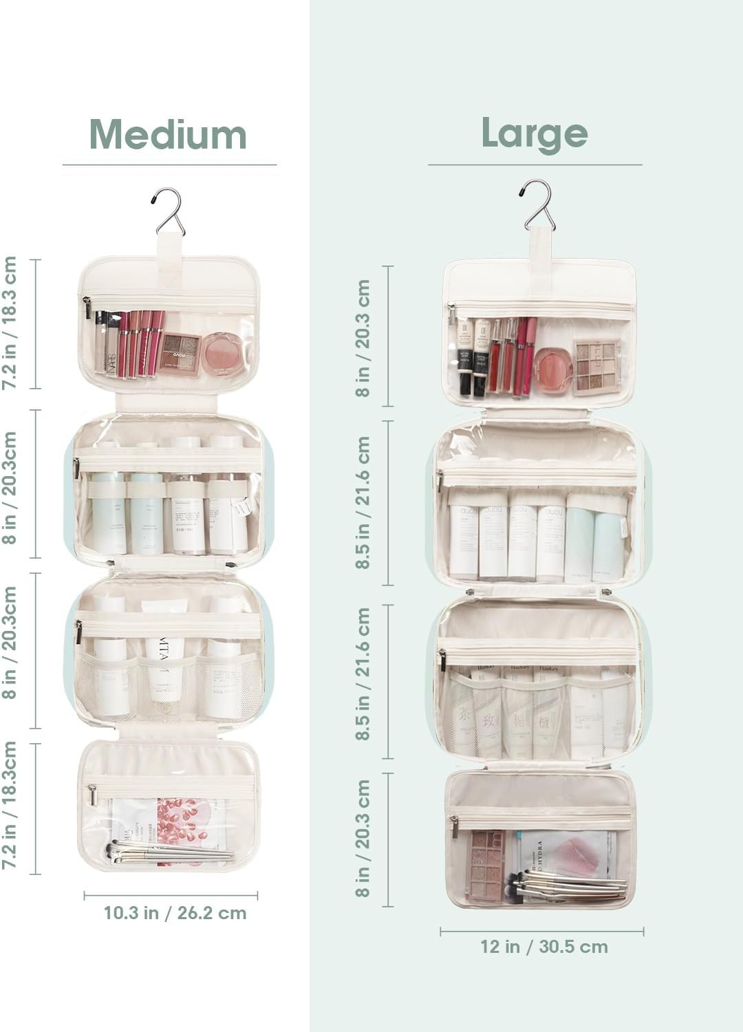 Narwey Hanging Toiletry Bag for Women Travel Makeup Bag Organizer Toiletries Bag for Travel Size Essentials Accessories Cosmetics (Mint Green (Medium))