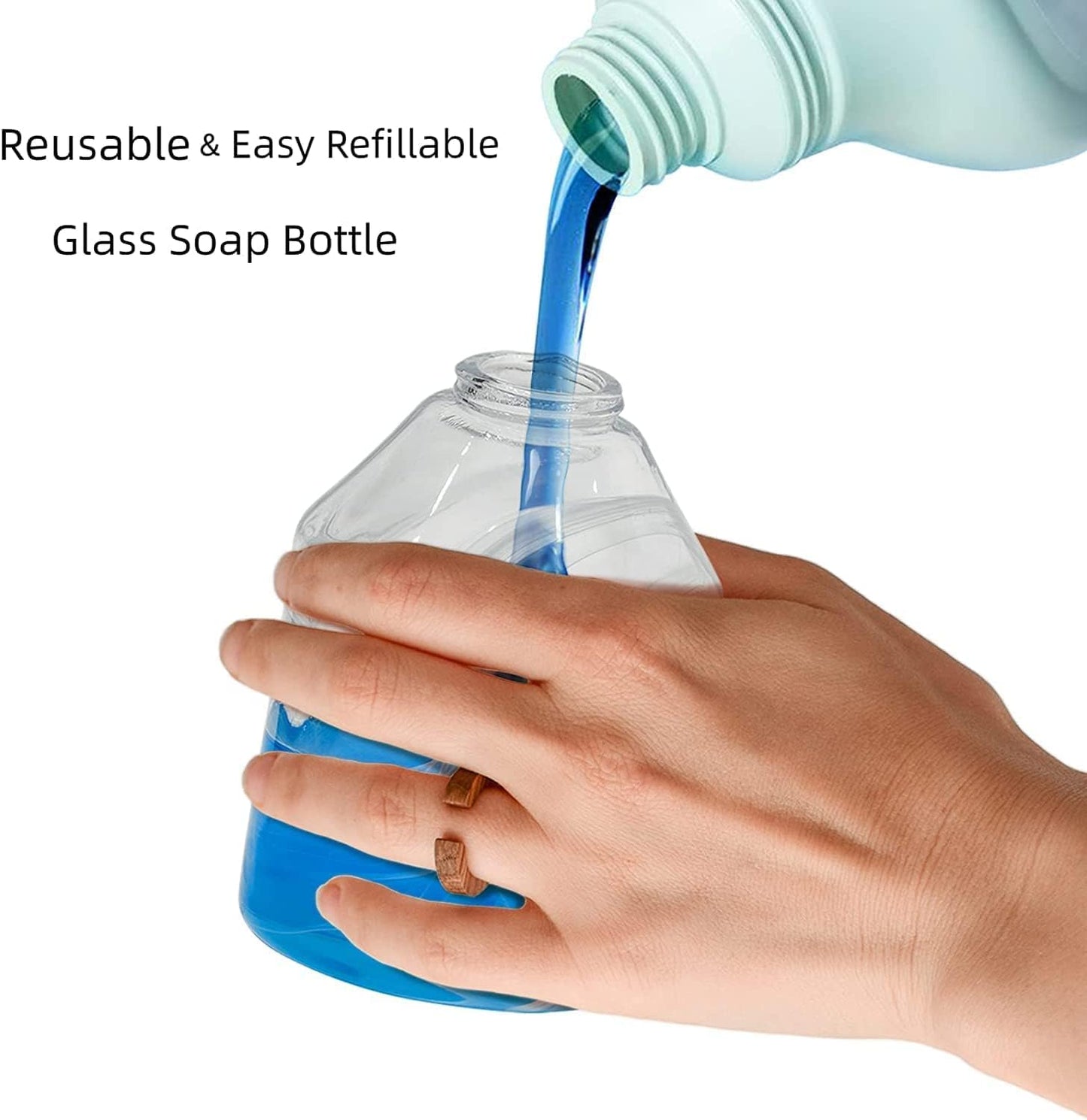 Glass Soap Dispenser for Kitchen and Bathroom Counter, 375ml/12.7 Oz Unique 3D White Smog Thick Glass Hand Soap Bottle with Smooth Action Rust-Free ABS Pump, Kitchen Dish Soap Dispenser (White)