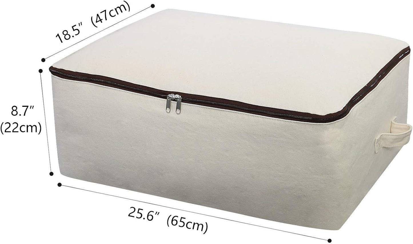 2PCS Canvas Storage Bag, 12OZ Thick Soft Breathable Closet Organizer for Beddings, Comforters, Pillows, Blankets, Clothes, 25.6×18.5×8.7inch, Beige