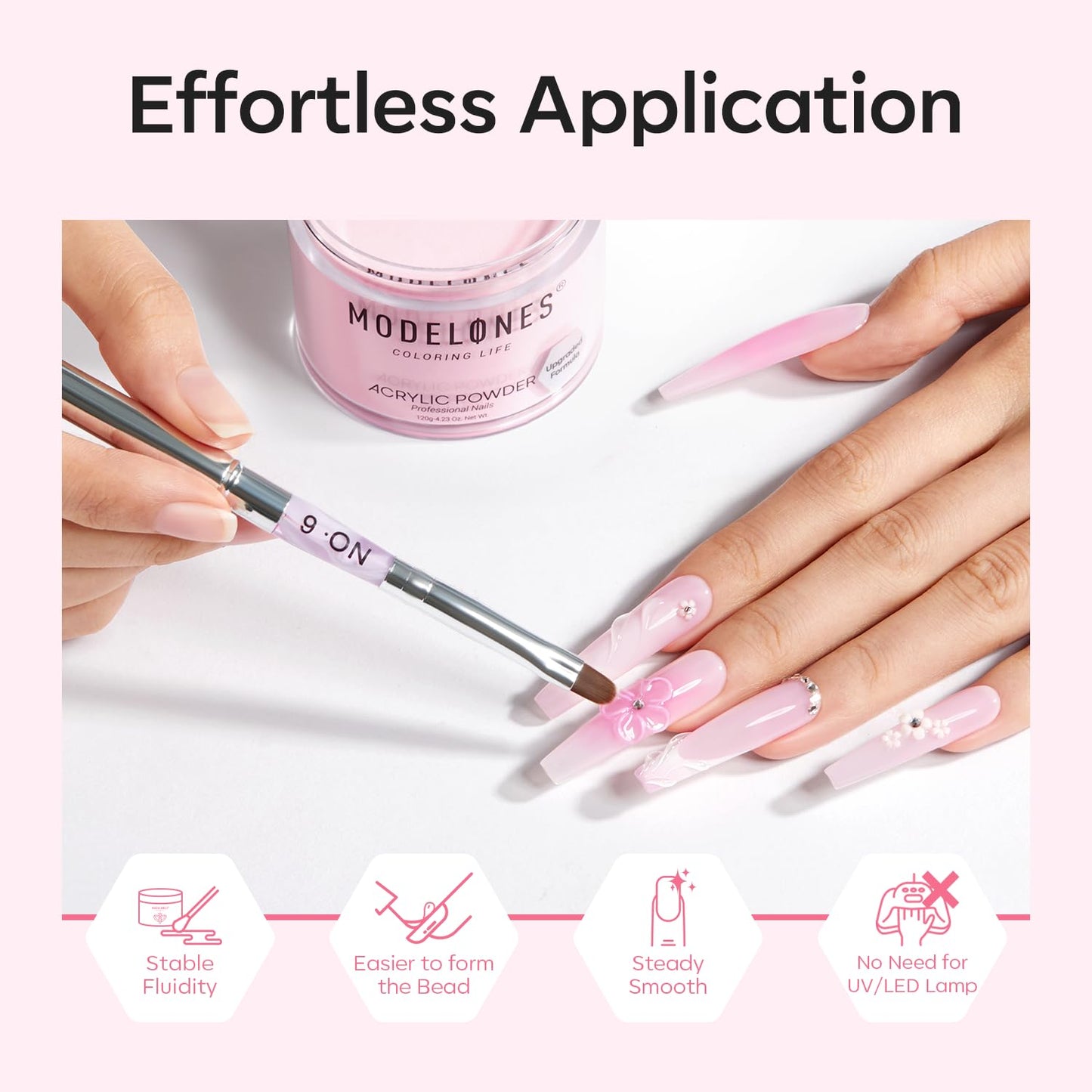 Modelones Acrylic Powder, 4.23oz Upgraded Medium Pink Nail Acrylic Powder for Nail Art 3D Carving French Nails Extensions, Non-Yellowing, Gifts for Women