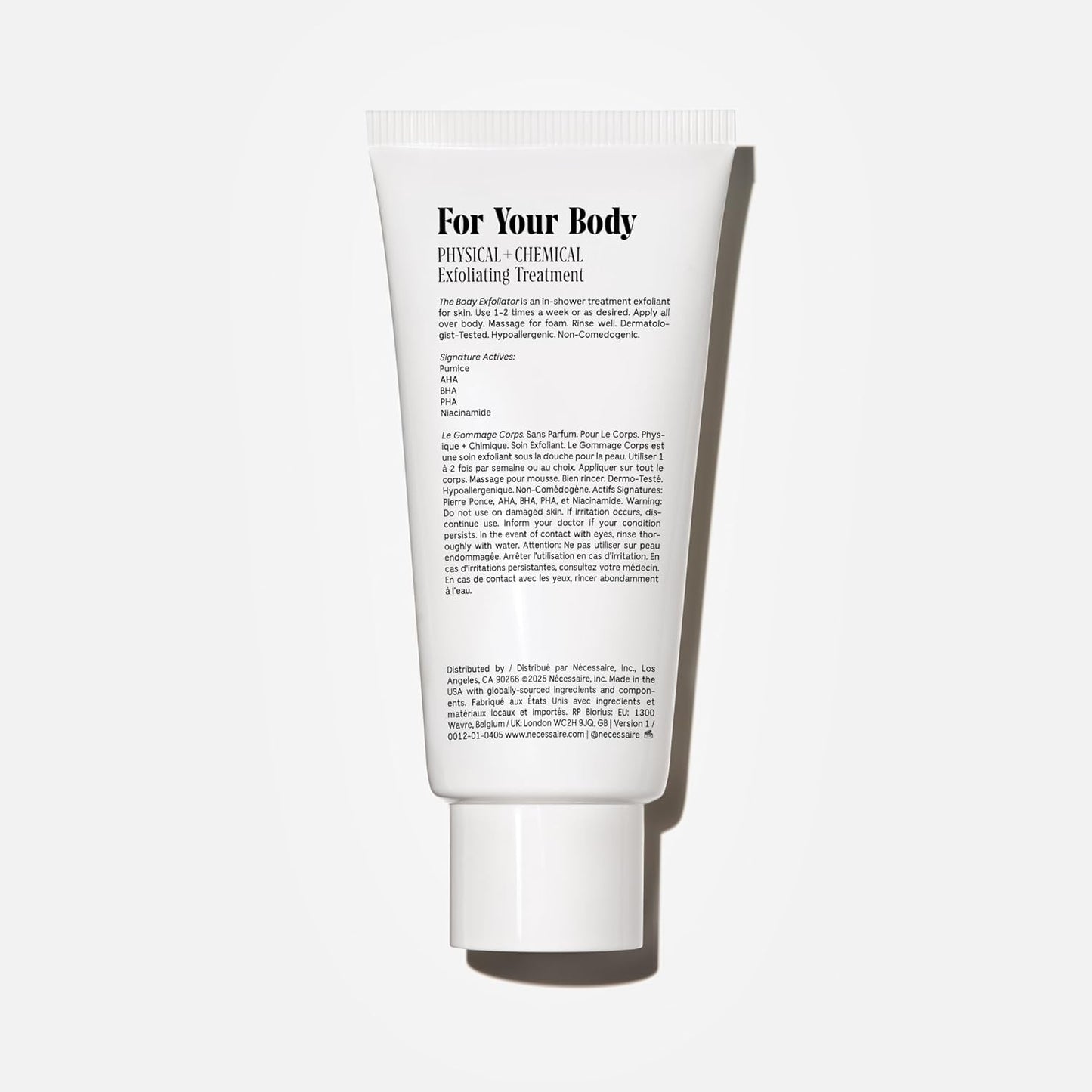 Nécessaire The Body Exfoliator. AHA/BHA/PHA. Resurface Skin. Smooth KP and Rough Patches. Hypoallergenic. Dermatologist-Tested. 180 ml / 6.1 fl oz