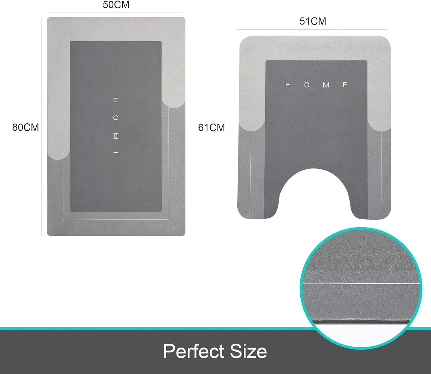 HelloTree 2Pcs Ultra Soft Napa Skin Bath Mat and U-Shaped Toilet Rug, Water Absorbent and Non Slip Shower Bath Rug for Bathroom, Tub and Shower - 20"x32"+20"x24", Grey