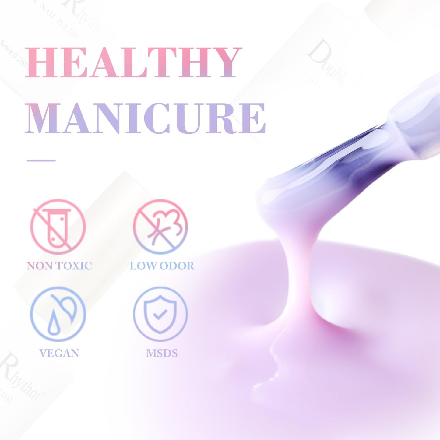 Double Rhythm Gel Nail Polish Set of 6 Colors Baby Light Pastel Milky Nail Polish Starter Kit Art DIY Salon Home (Jelly Sheer White Lilac Blue Pink Yellow Green,Kit 1)