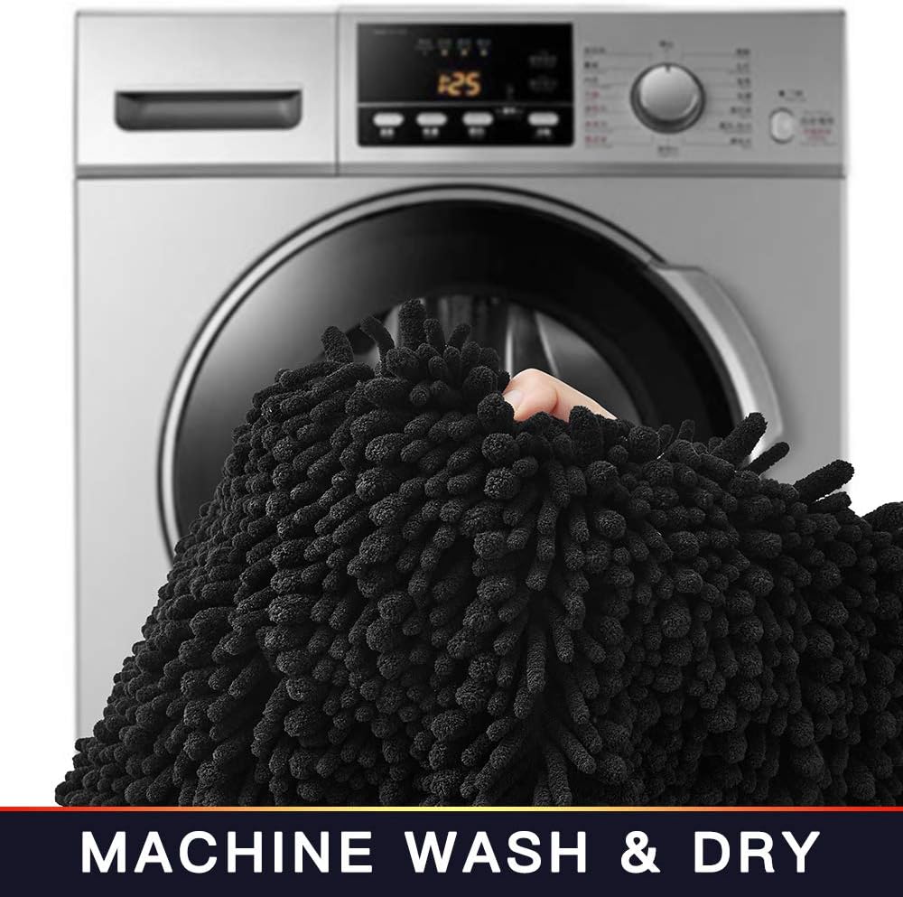 Walensee Large Bathroom Rug Non Slip Bath Mat (72x24 Inch Black) Water Absorbent Super Soft Shaggy Chenille Machine Washable Dry Extra Thick Perfect Absorbant Best Plush Carpet for Shower Floor