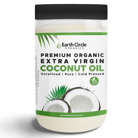 Earth Circle Organics Premium Ultra Pure Extra Virgin Organic Coconut Oil, Cold Pressed, Baking, Smoothies, Skin & Hair Care, Gluten-Free, Keto & Paleo Friendly (32 Ounce Unrefined)