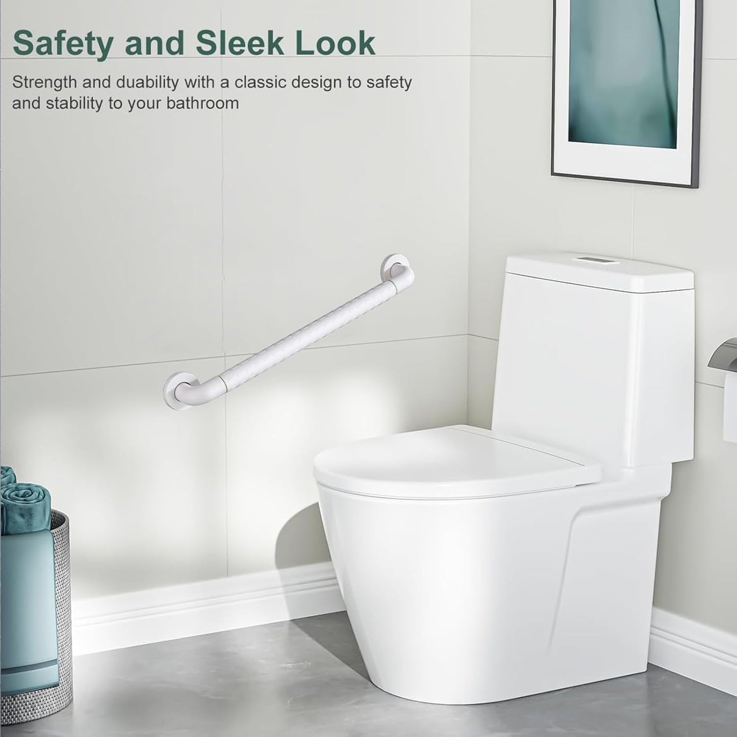 Joyrain 16-inch Bathroom Safety Grab Bar - 500lb Weight Capacity ADA Certified Anti-Slip Handle for Shower/Tub/Toilet, Elderly & Disabled Assist (White（1-Pack）, 16 inches (Overall Length 400mm))