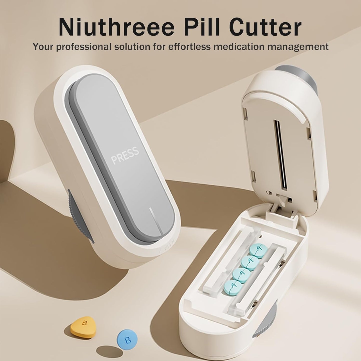 Multiple Pill Cutter - Pill Cutter Splitter for Small Tiny Large Pills Professional | Vertical Press-Down Cutting & Adjustable | Sturdy Blade & Guard | Includes Cleaning Brush (Grey)
