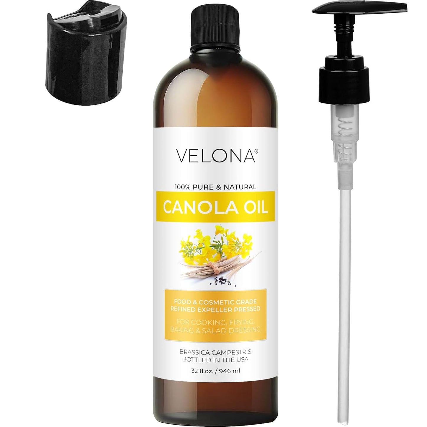 velona Canola Seed Oil 32 fl oz | 100% Pure and Natural Carrier Oil | Refined, Expeller pressed | Cooking, Dressing, Skin, Face, Body, Hair Care | Use Today - Enjoy Results