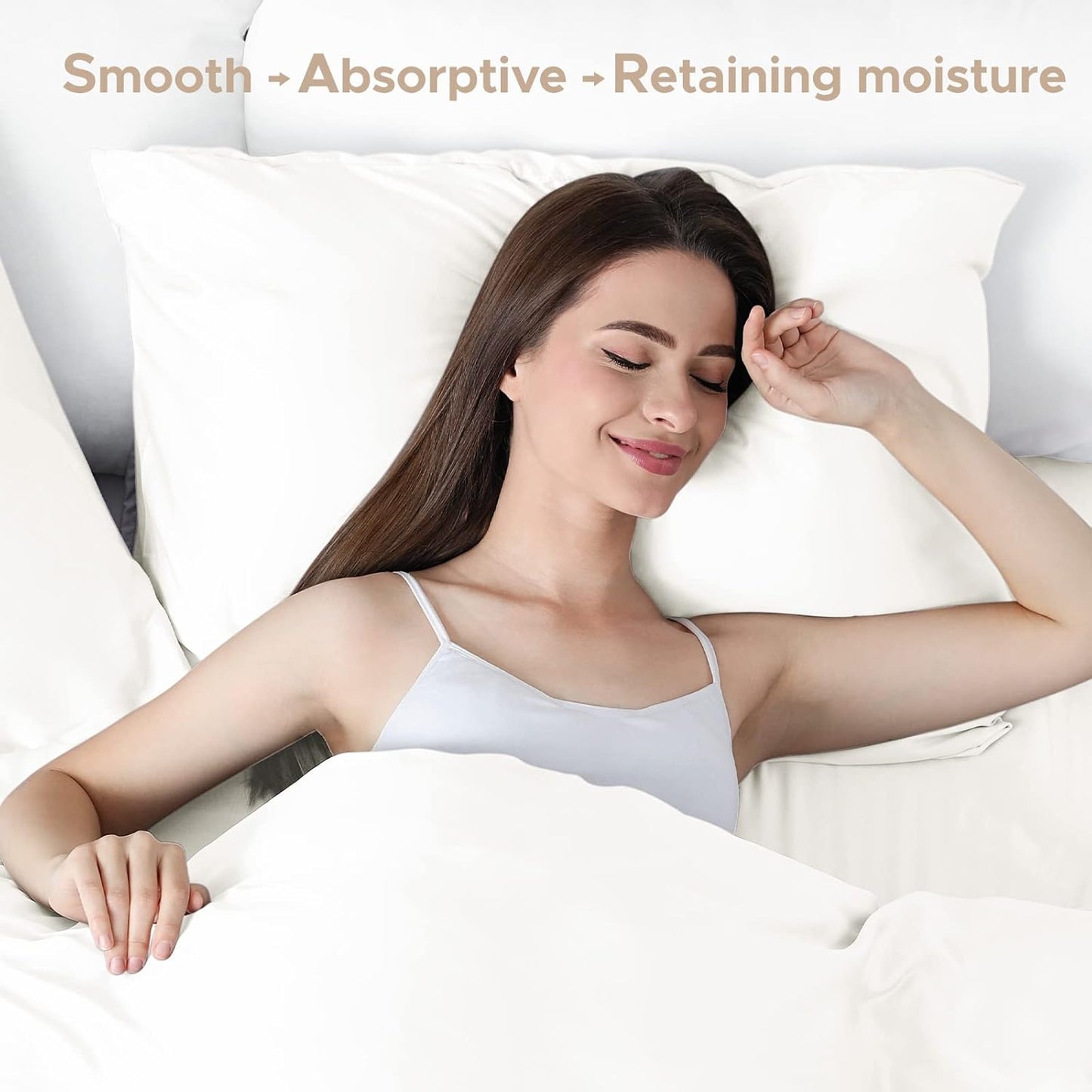 100% Pure Mulberry Silk Pillowcase for Hair and Skin - Allergen Resistant Dual Sides,600 Thread Count Silk Bed Pillow Cases with Hidden Zipper,1pc,King Size,Ivory