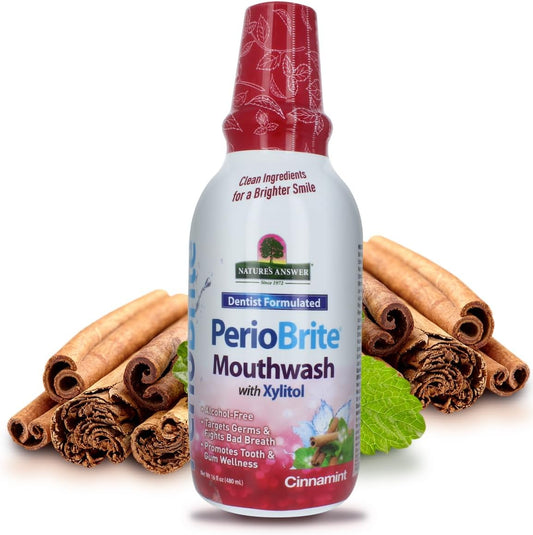 Nature's Answer PerioBrite Alcohol-Free Mouthwash, Cinnamon, 16-Fluid Ounce | Whitens Teeth | Freshens Breath | Removes Plaque | Minimizes Dry Mouth (Pack of 2)