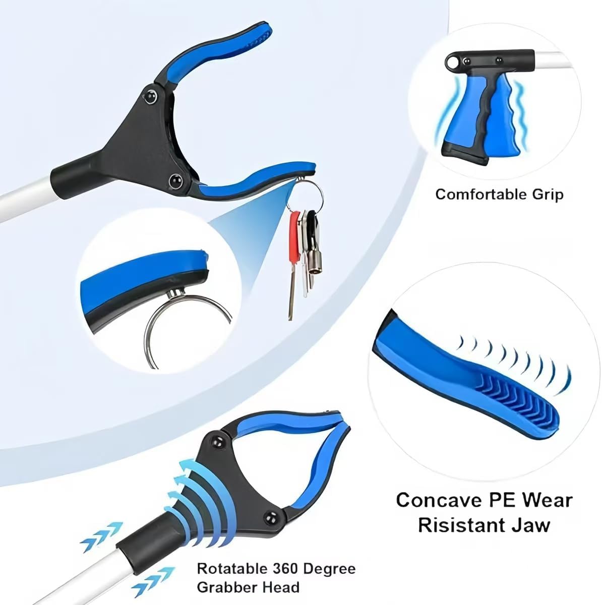 2-Pack Grabber Reacher Tool, 43 Inch Extra Long Steel Foldable Pick Up Stick with Strong Grip Magnetic,Trash Claw Grabber Tool, Hand Grabber for Reaching, Arm Extension (Blue)