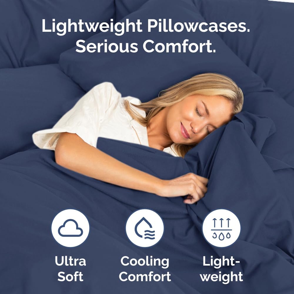 Standard Pillow Cases Set of 2 - Ultra-Soft Hotel Quality Pillowcase Covers - Comfy & Wrinkle Free - Stain & Fade Resistant - Machine Washable Pillow Protectors - 2 Piece Set - Standard Size Navy Blue