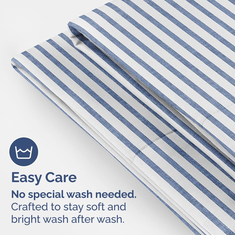 CGK Unlimited Queen Size Pillow Case Set of 4 - Soft, Premium Quality Microfiber Fabric - Blue Stripes 2, 20x40, 20x36 & 20x48