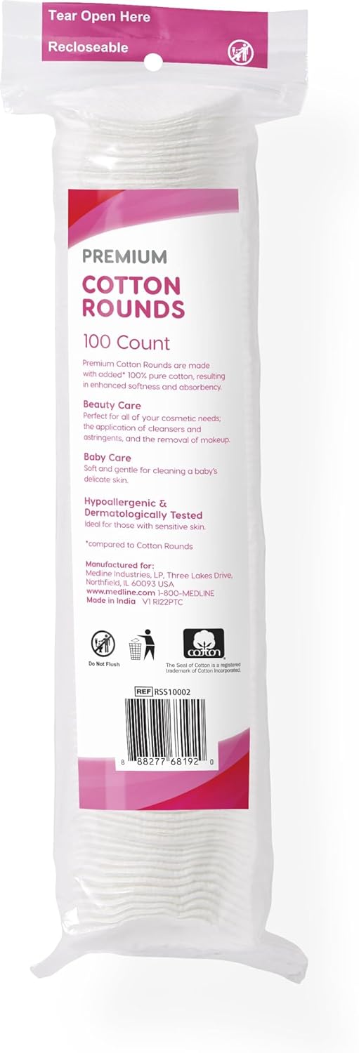 Simply Soft Premium Cotton Rounds, 100% Pure, Absorbent Cotton Pads, 100 Count (Pack of 36)