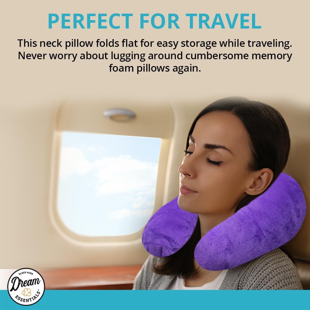 Wild Essentials Inflatable Travel Neck Pillow, U-Shape with Washable Soft Cover (Purple)