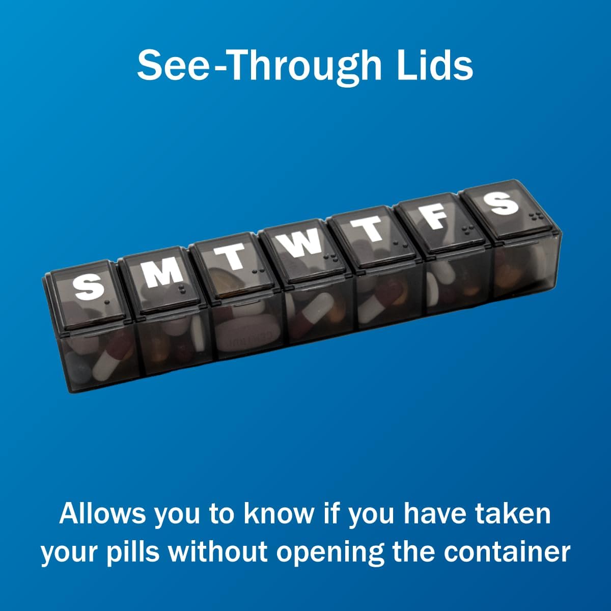 Amazon Basic Care Weekly (7-Day) Pill Organizer, Vitamin Planner, and Medicine Box, Medium Compartments, Black (Pack of 2)