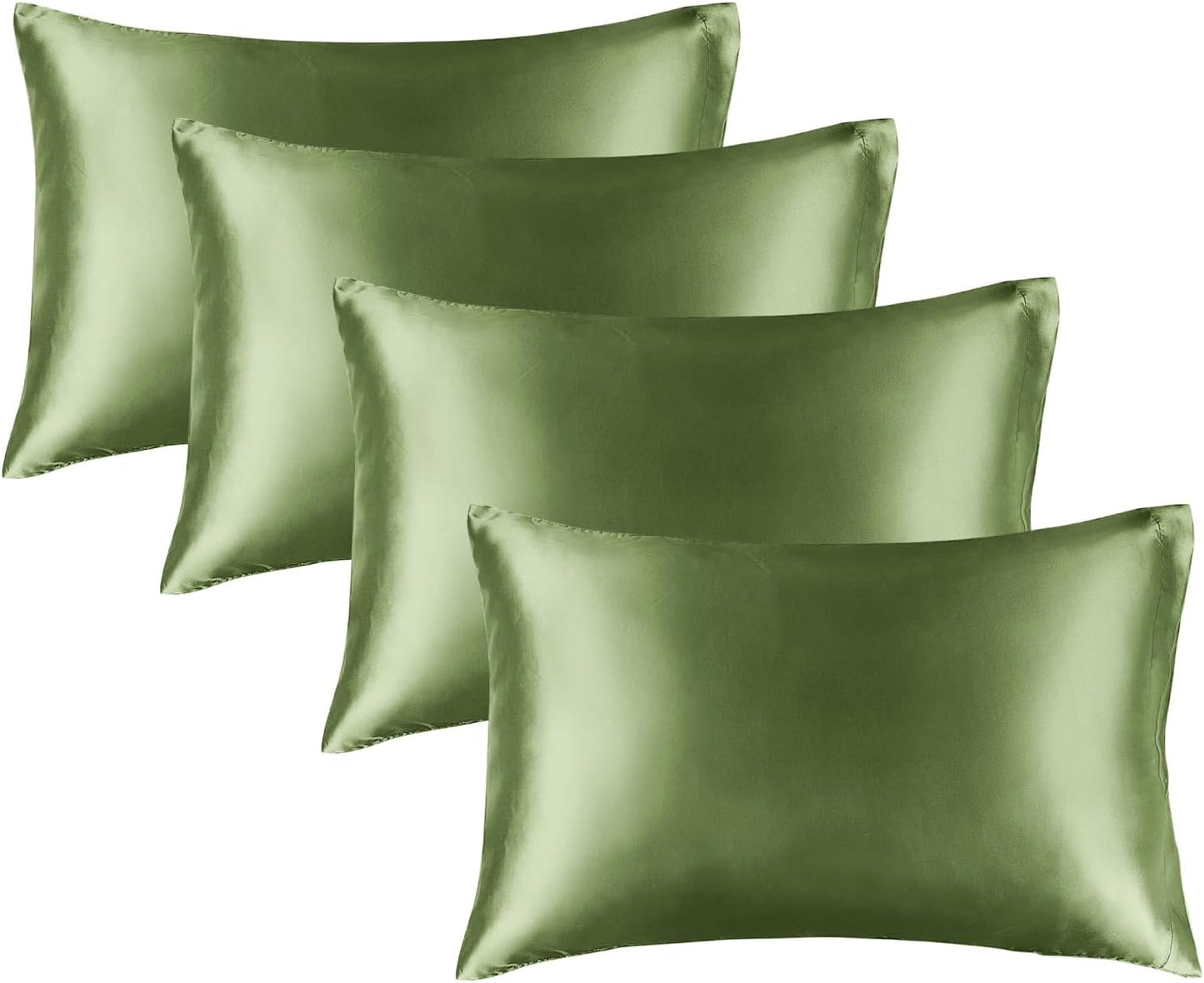 BEDELITE Satin Pillowcase for Hair and Skin, Super Soft Similar to Silk Pillow Cases 4 Pack with Envelope Closure, Cooling Pillowcases for Women Men (20"x30" Queen Size, Cedar Green)