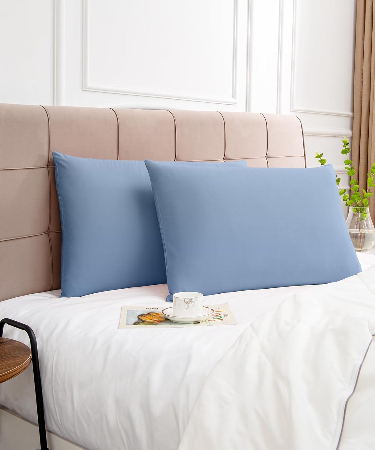 Warmstar Cotton Pillow Cases Standard Size Set of 2, 600 Thread Count Pillowcases 20x26 Inches, Soft Long Staple Cotton Pillowcases Breathable with Envelope Closure,Denim Blue