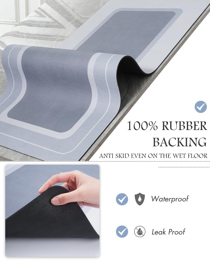 Super Absorbent Non Slip Stain Resistant Quick Dry Thin Bath Mat - 24"x35" Blue