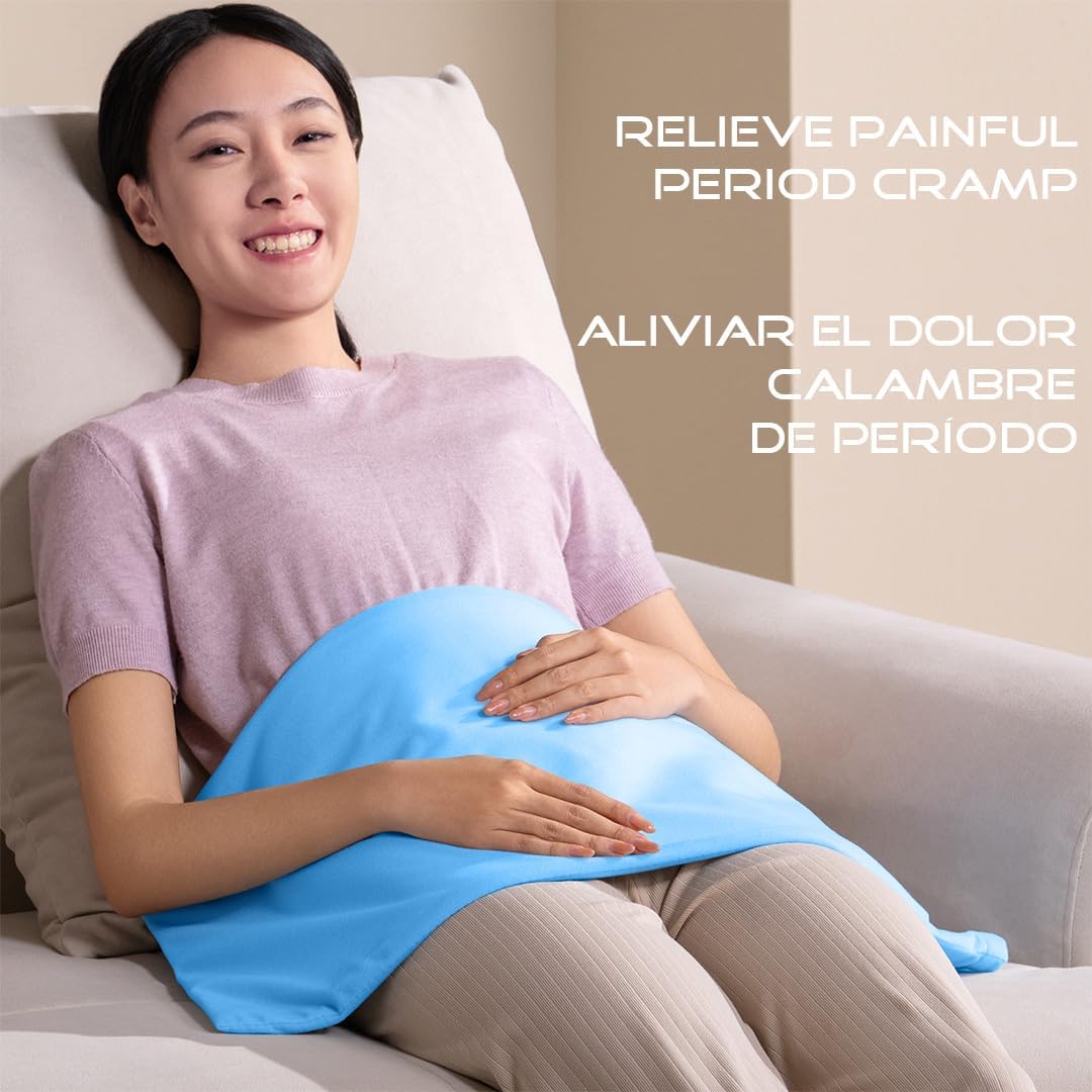 Boncare® Vinyl Large Heating Pad 3 Timers and Stay on for Back Pain Relief and Cramps, 4 Temperature Settings Hot Electric Heat Pad with Washable Cover Blue (12"x 24")