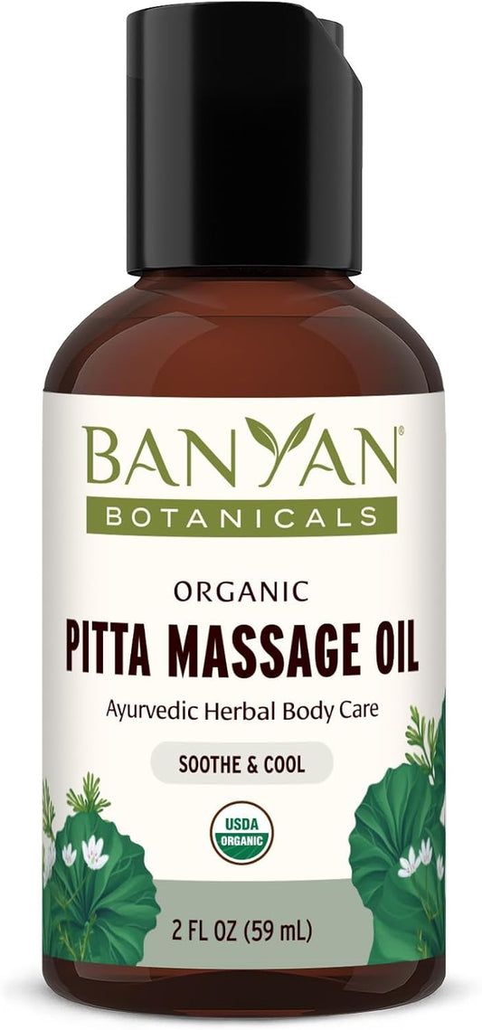Banyan Botanicals Pitta Massage Oil – Organic Massage Oil Infused with Ayurvedic Herbs – with Gotu Kola and Guduchi (Tinospora cordifolia) – 2 oz. – Non-GMO Sustainably Sourced Abhyanga Massage Oil