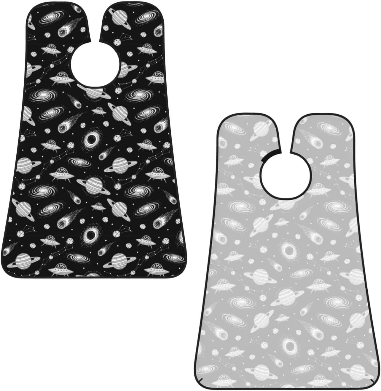 Men's Beard Maintenance Apron, Waterproof & Easy Clean, Universe Cartoon Galaxy Stars Planets UFO Black and White