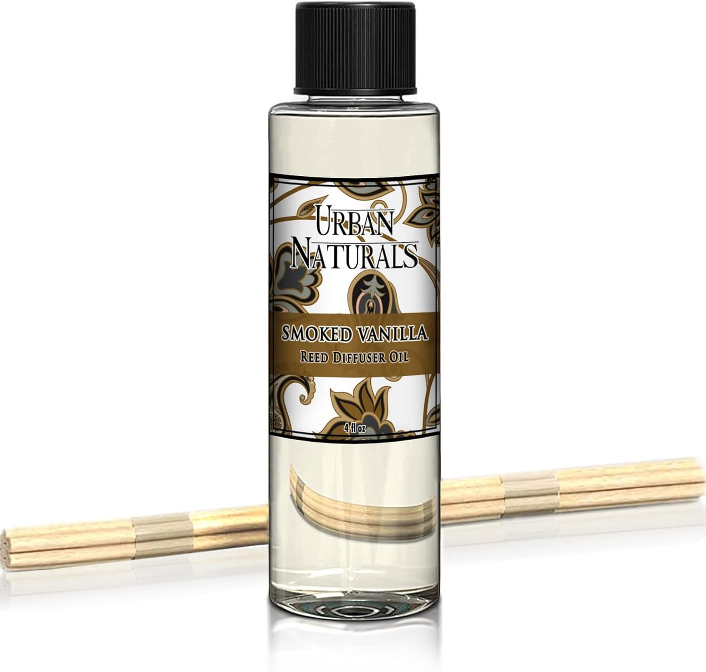 Urban Naturals Smoked Vanilla Scented Oil Reed Diffuser Refill with Free Set of Reed Sticks! A Vanilla Bean, Sandalwood & Leather Scent, 4 oz