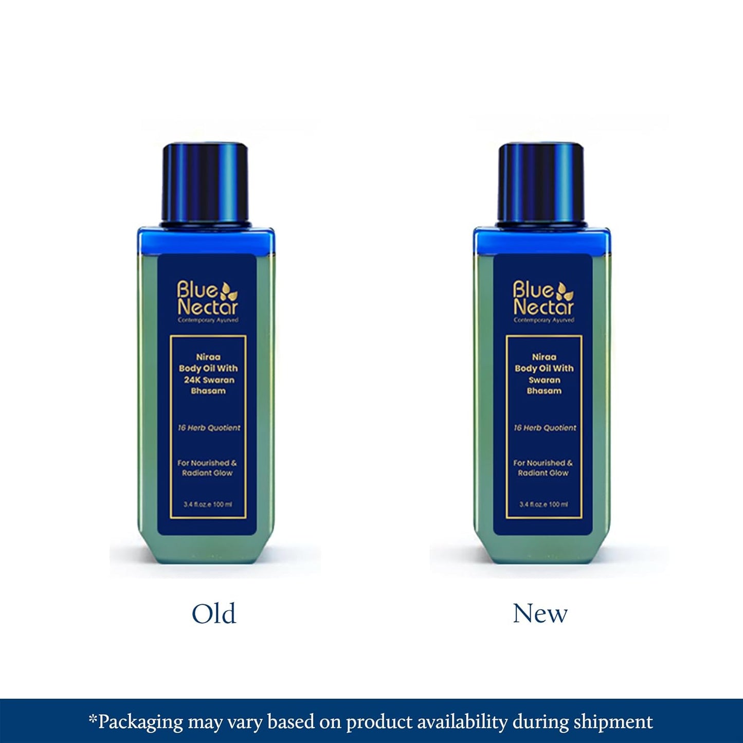 Blue Nectar Body Oil with Swaran Bhasam for Glowing Skin | Ayurvedic Body Oil for Dry Skin | Nourishing Oil with Gold & Shimmer (16 Herbs, 3.38 Fl Oz)