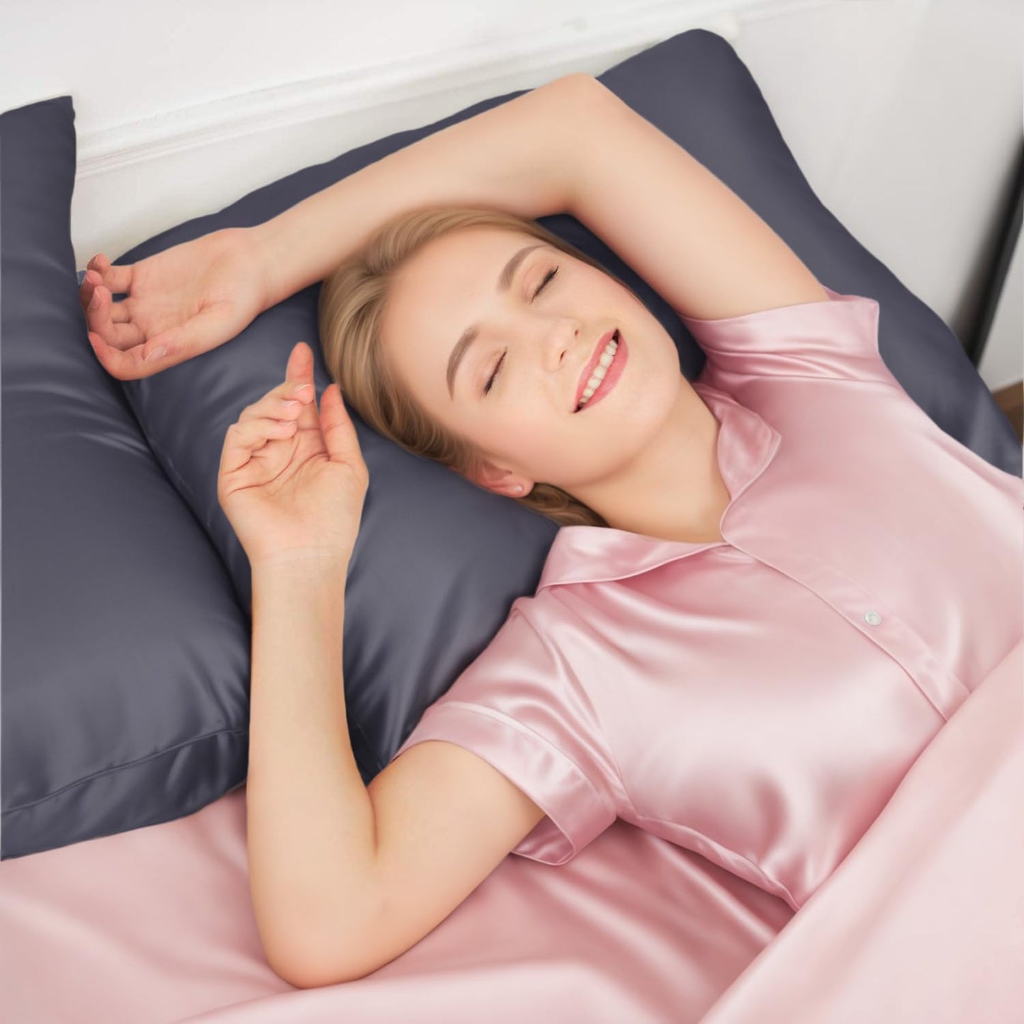 INSSL Silk Pillowcase for Women, Mulberry Silk Pillowcase for Hair and Skin and Stay Comfortable and Breathable During Sleep (Standard, Dark Grey)