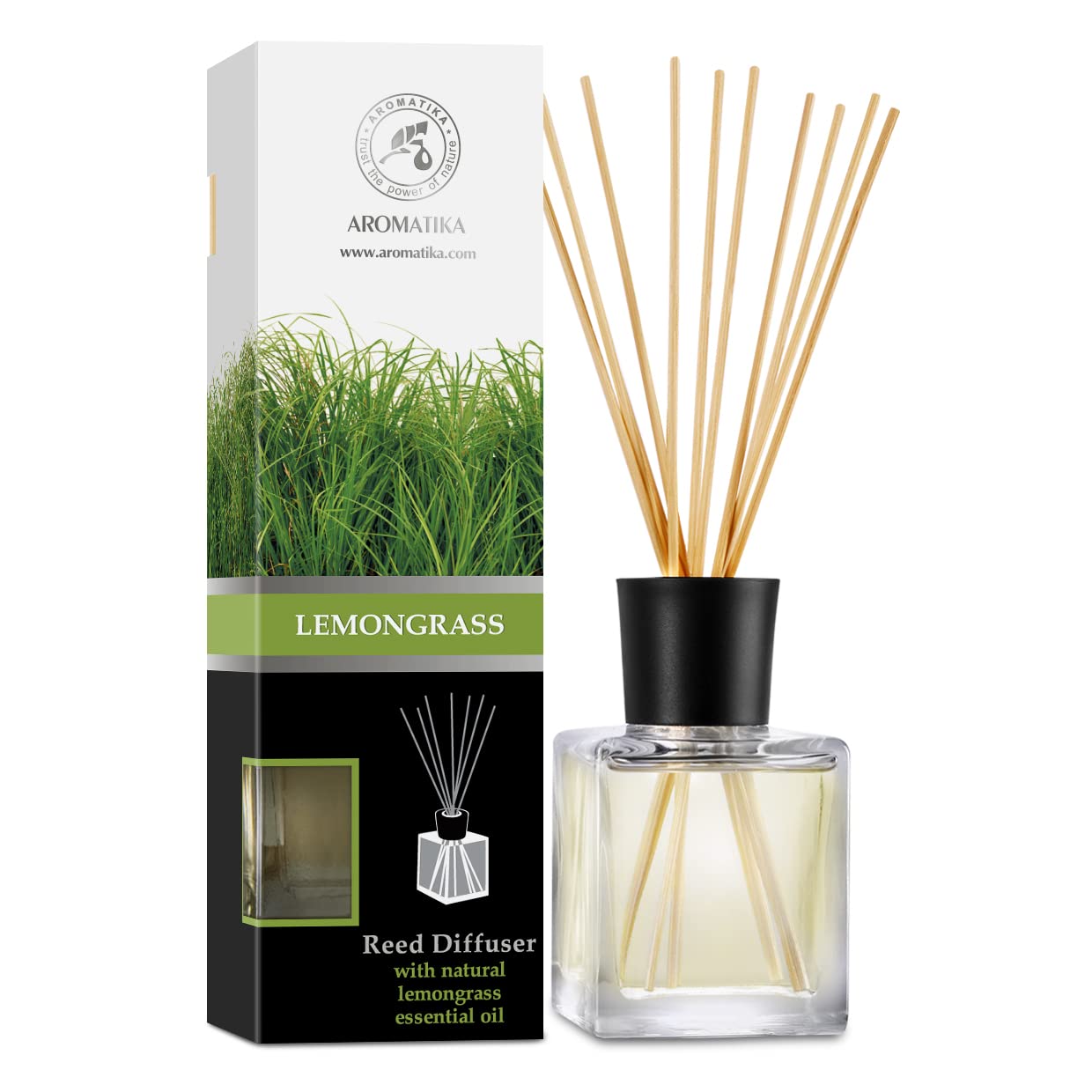 Room Fragrance Diffuser Lemongrass 6.8 Fl Oz - 200ml - with Bamboo Sticks - with Pure & Natural Lemongrass Essential Oil - Intensive Room Scent - Diffuser Gift Set