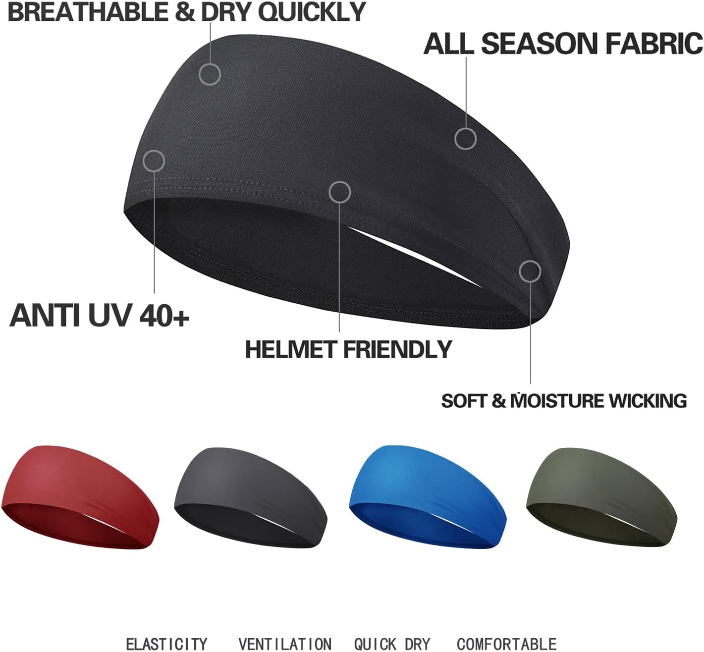 Mens Running Headband,5Pack,Mens Sweatband Sports Headband for Running,Cycling,Basketball,Yoga,Fitness Workout Stretchy Unisex Hairband