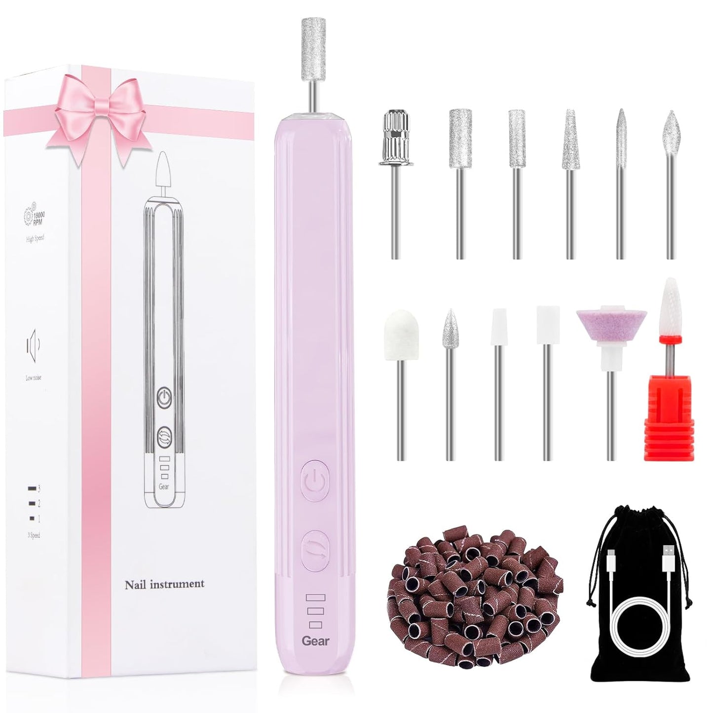 Professional Manicure Pedicure Kit -360° Light, Rechargeable Electric Nail Drill, Cordless Electric Nail File Set, 3 Speeds Hand Foot Care Nail Drill for Thick Nail Toenail Cuticle