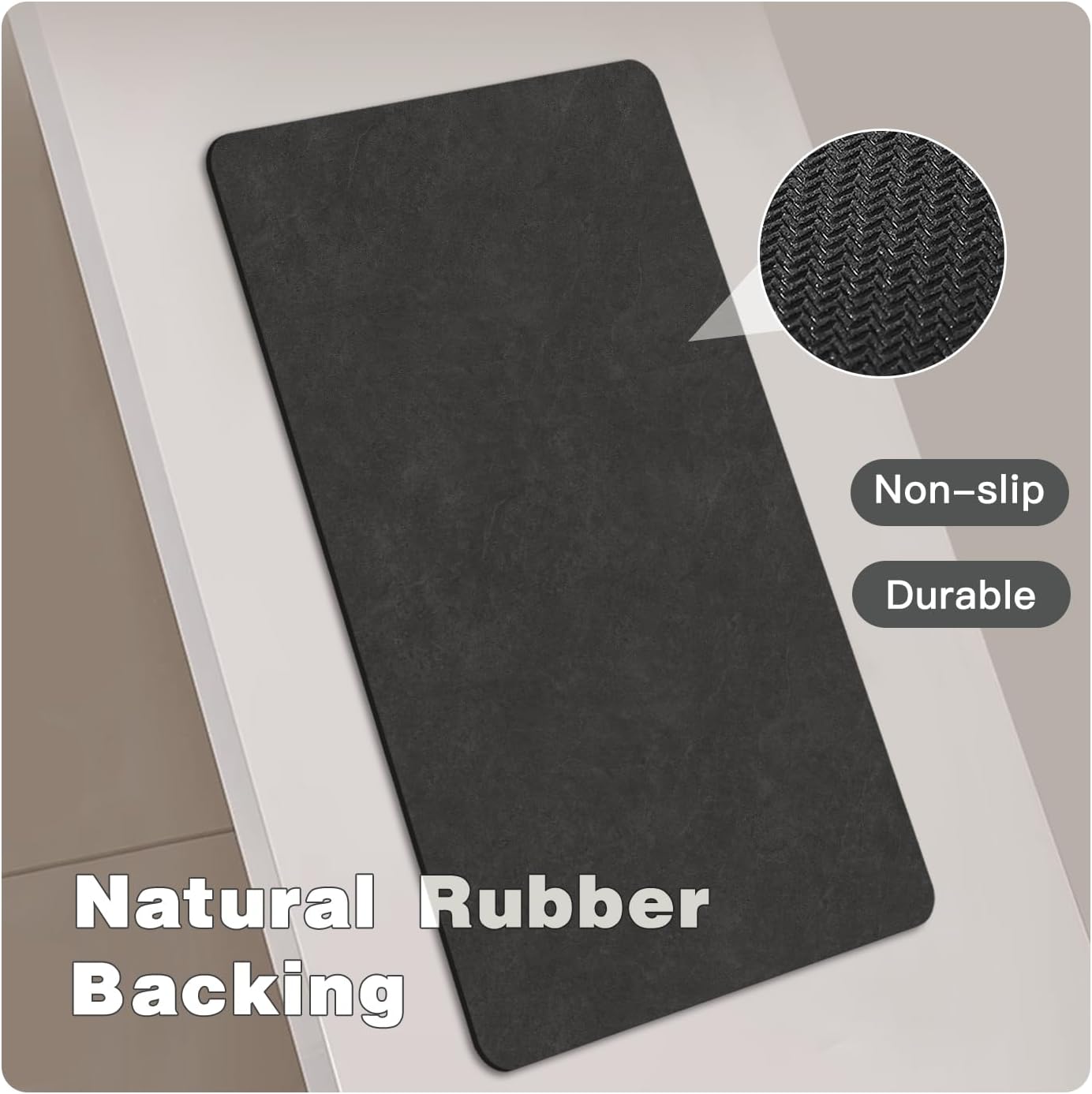 Black Bath Mat, Bathroom Rugs Non Slip Washable Thin Absorbent Quick Dry Bath Mat Fits Under Door Bathroom Floor Mat Perfect for Bath, Shower, or Sink 17"x59" Black
