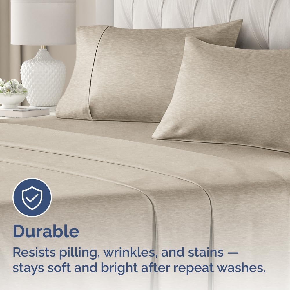 King Pillow Cases Set of 4 - Ultra Soft Hotel Quality Pillowcase Covers - Comfy, Cozy & Wrinkle Free - Shrinkage and Fade Resistant - Machine Washable Pillow Protectors - 4 Piece Set - Heathered Beige