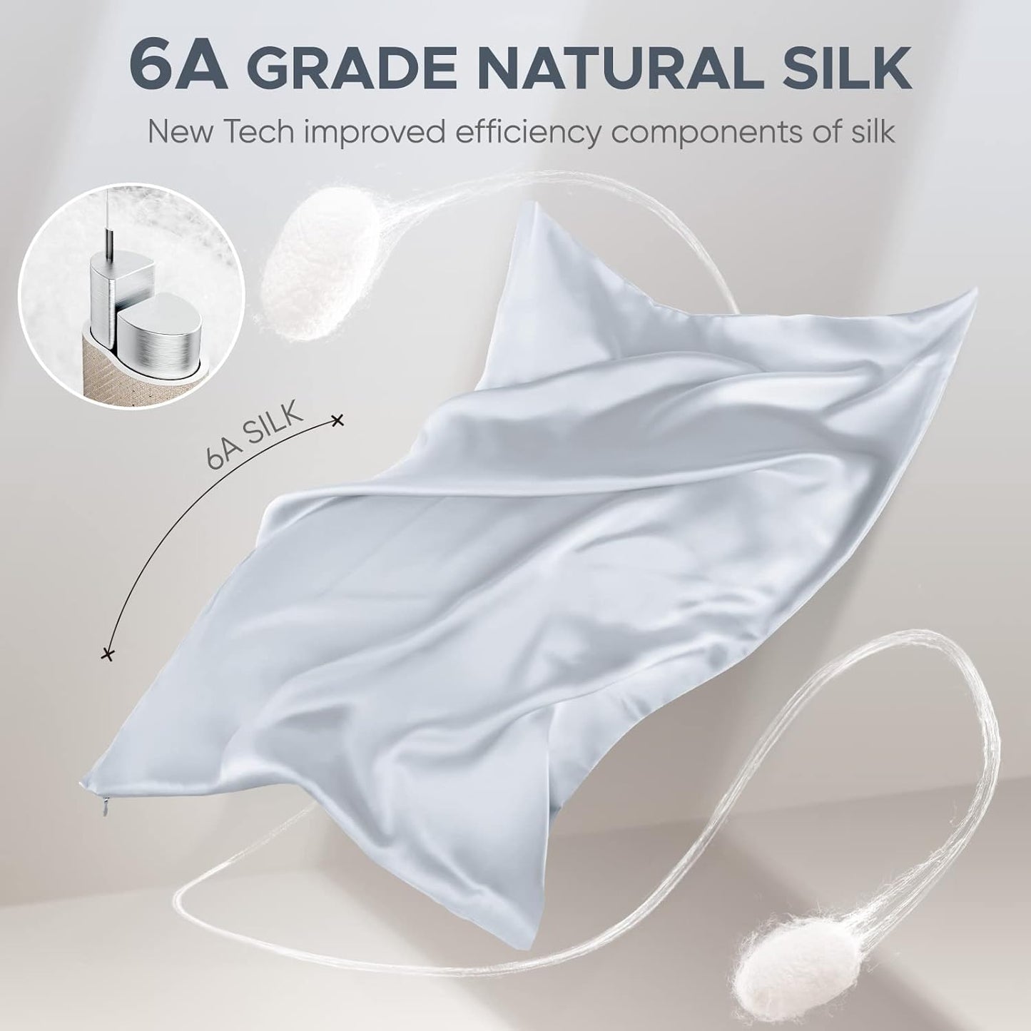 100% Pure Mulberry Silk Pillowcase for Hair and Skin - Allergen Resistant Dual Sides,600 Thread Count Silk Bed Pillow Cases with Hidden Zipper,1pc,Queen Size,Gray