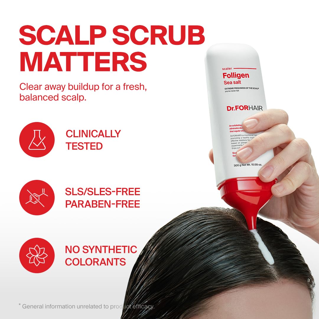 Dr.FORHAIR Folligen Sea Salt Scaler | Korean Hair Care | Scalp Exfoliator & Scalp Scrub | Eliminates Sebum, Impurities, Odor | Nourish and Freshen, 10.58 fl oz