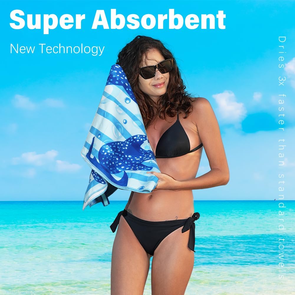 Lightweight Thin Microfiber Beach Towel Sand Free Quick Dry Absorbent Compact Soft Pool Swim Travel Towels Extra Large Oversized Beach Accessories Packable Essentials Stuff Gifts for Adult