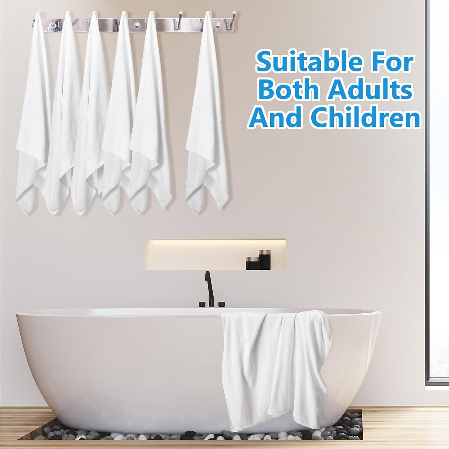 16 Pack Microfiber Bath Towels Bulk 27'' x 60'' Oversized Size Bath Towel Highly Absorbent Extra Large Soft Drying for Shower Summer Beach Salon Sport Party (Simple,White)