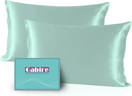 Mulberry Silk Pillowcases Set of 2, Both Sides Real Silk Pillowcase for Hair and Skin Prevent Acne Organic Silk Pillow Cases 2 Pack with Hidden Zipper, Sage Green, Standard (20"×26")